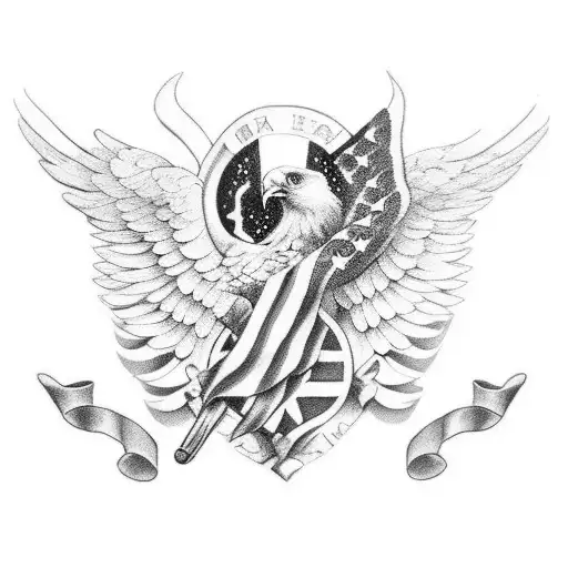 Black And White Arm Tattoo With An Eagle And An American Flag