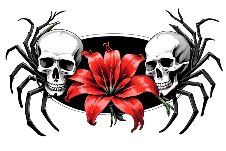 Smaller Skulls Intertwined With Red Spider Lily In The Shape Of An Oval With A Space In The Middle
