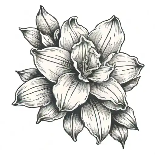 Narcissus Flower With Flowy Line Art That Connect Upper Back Shoulder Toward Back Arm