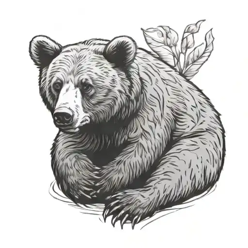 Bear Cub Sitting Side View Oneline