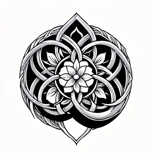 Tibetan Knot And Lotus Flower And Enso Circle