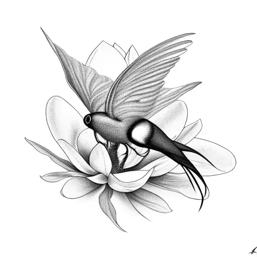 Magnolia Flower With Scissor Tail Fly Catcher Bird