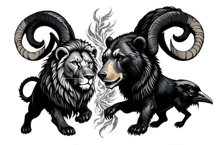 1 Lion 1 Bear 1 Raven 1 Ram Intertwined