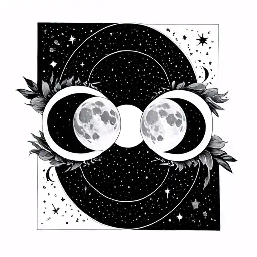 Moon Phases Intertwined With Celestial Details Around And In The Background
