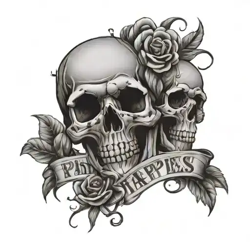 Pain Happiness Text With Skulls