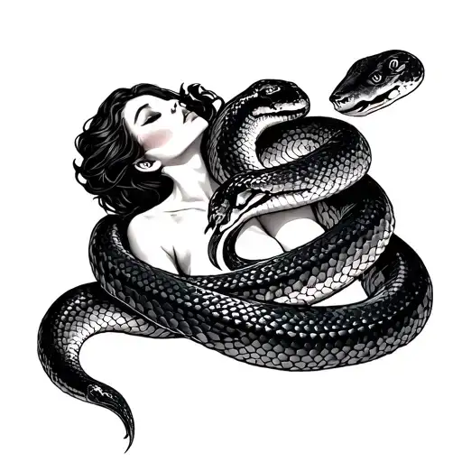 Woman Wrapped With Snake Wrapped