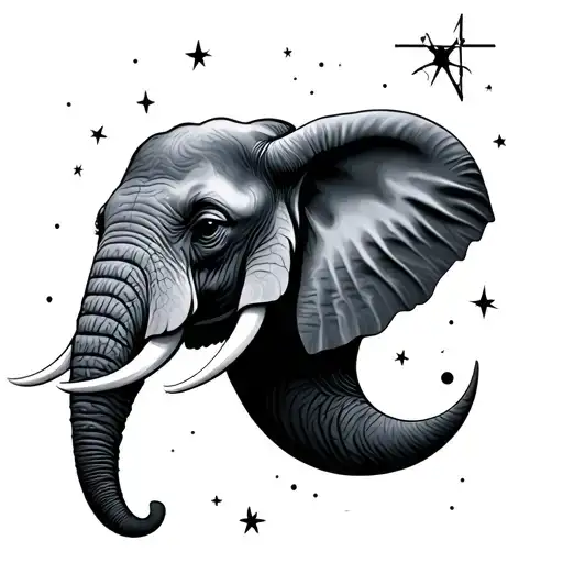 Elephant Head Moon And Stars