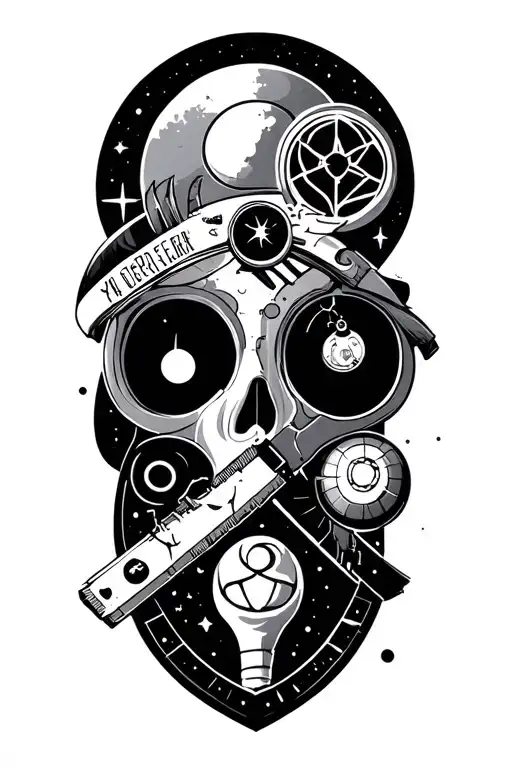 Science Themed Tattoo Featuring Iconic Symbols Representing