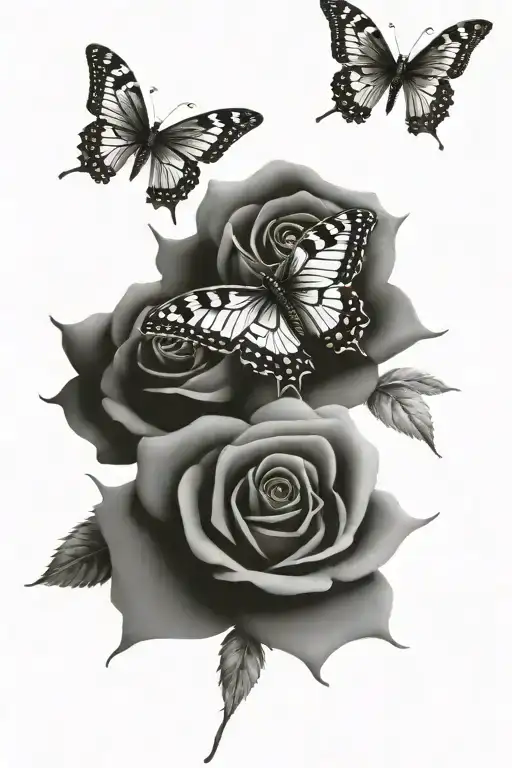 Rose With 3 Butterflies Fluttering