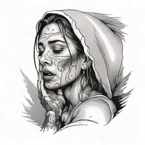 Full Face Of A Realistic Lady Crying With Nice Background