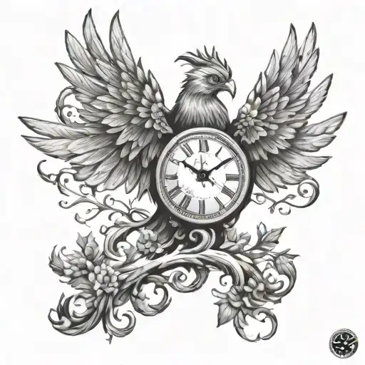 Phoenix On A Tree And A Clock Is Part Of The Tree