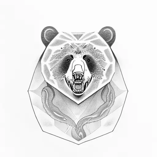 A Realistic Black-grey Tattoo Depicting A Bear Emerging From The Ocean Waves