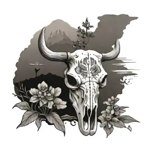 Cow Skull Bluebonnet Mountains Above