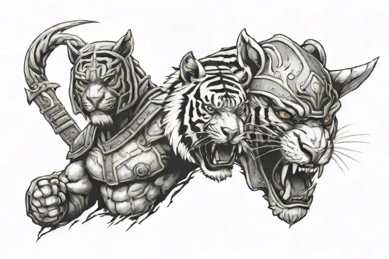 Tiger And Spartan Soldier