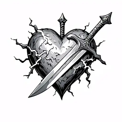 Sword Of The Spirit Protecting A Heart Made Of Stone Surrounded By Lightning