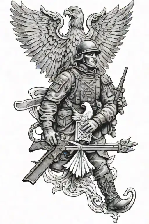 Polish Jw Grom Soldier With Polish Eagle In The Background