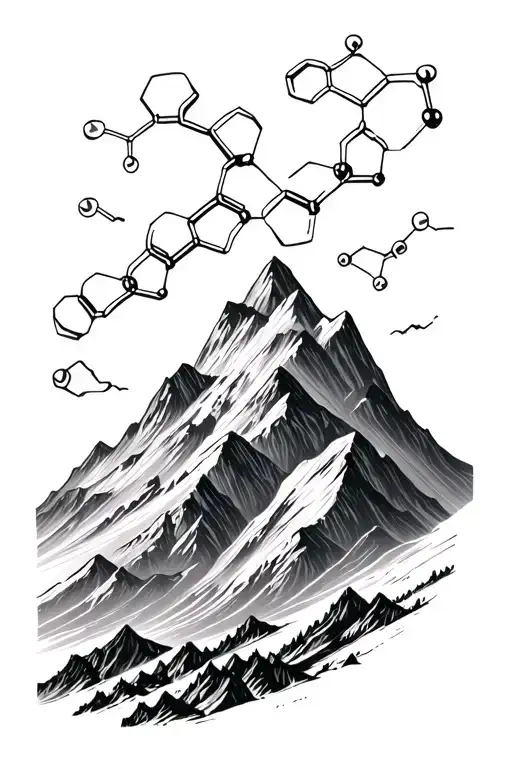 Mountain Scene Featuring Dopamine Molecule