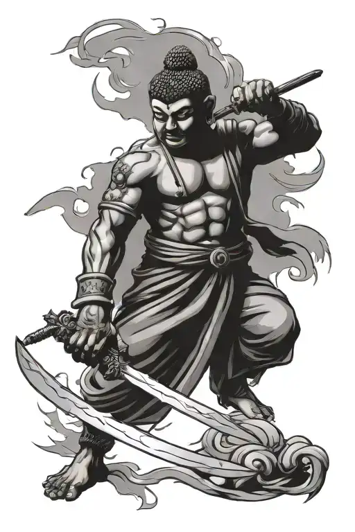 Possessed Buddha Warrior Wielding A Sword