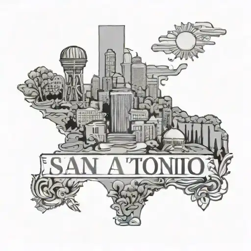 San Antonio Cityline In Texas State Outline