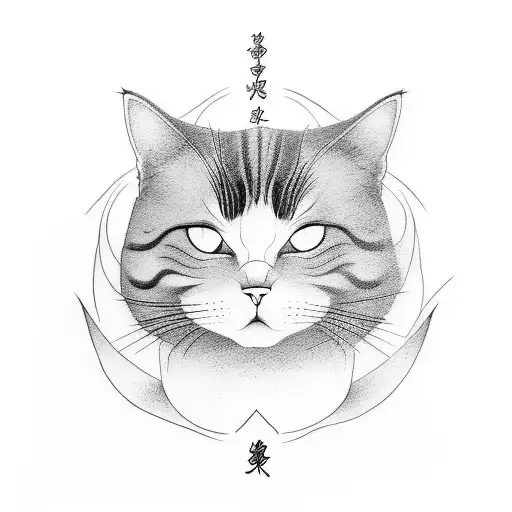 Create A Minimalist Tattoo Inspired By Japanese Mythology And Featuring A Cat