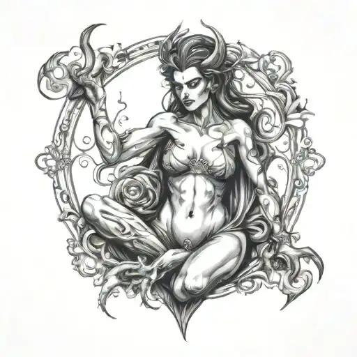 Sexy Woman With Evil Demon Reflection