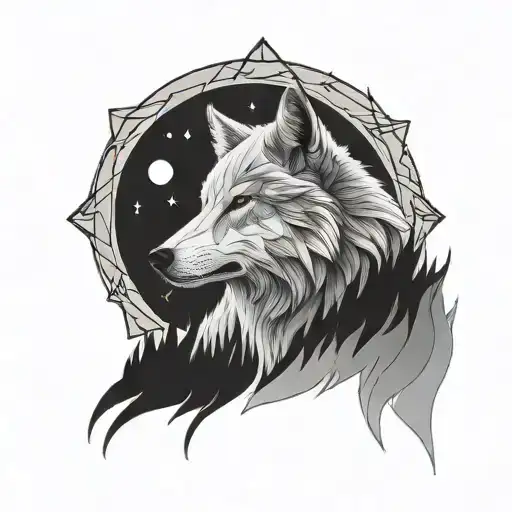 White Wolf Black Moon With Geometry