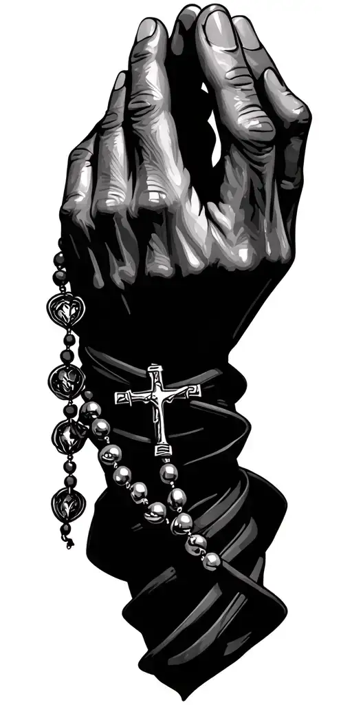 Prayer Hands Holding A Rosary Wrapped
