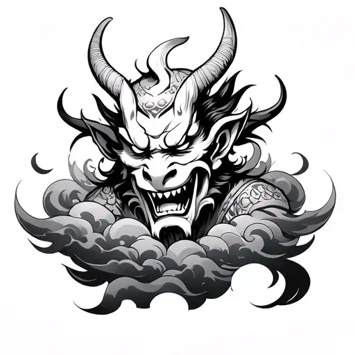 Japanese Demon With Traditional Style Clouds