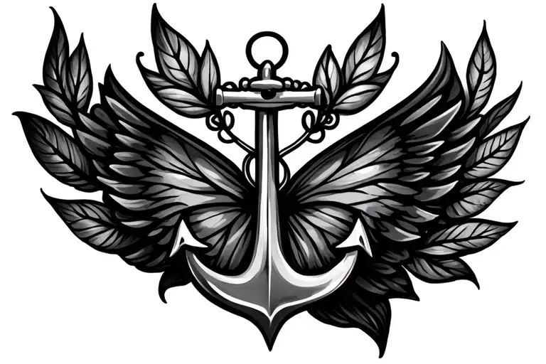 Half Anchor Half Butterfly Wing With Leaves On The Sides For A Wrap Around