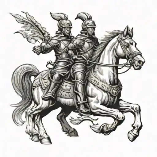 Warrior On A Chariot Getting Pulled By 2 Horses