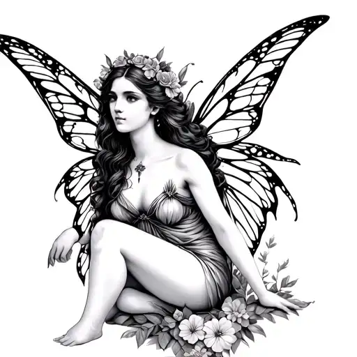 Greek Goddess Fairy Sitting With Floral