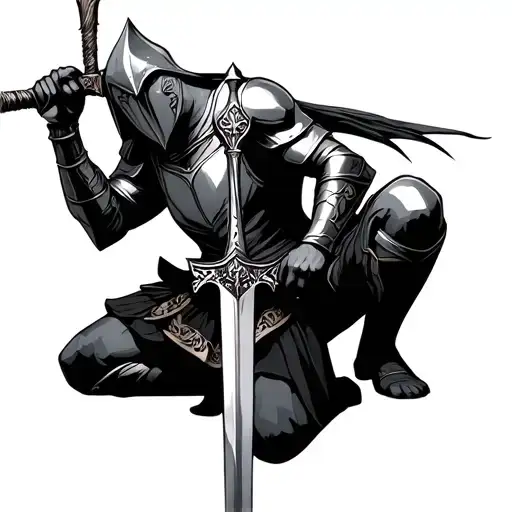 Kneeling Knight With Engraved Sword