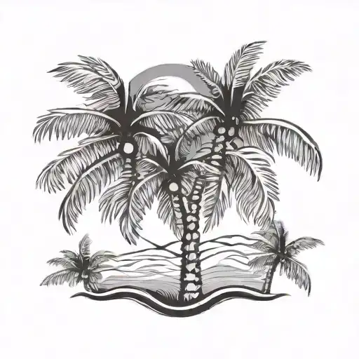Palm Tree With Sun Background La Palma Outline