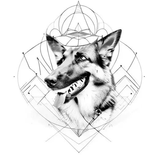 German Shepherd Running And Attacking And Half Of It Being Geometric