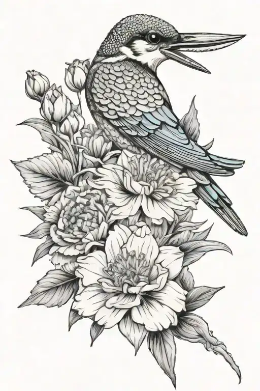 Carnation And Daisy Bouquet With Kingfisher Bird