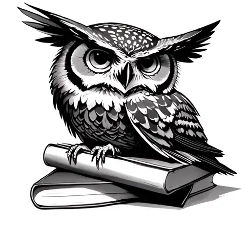 Owl Posed In A Skull On Books