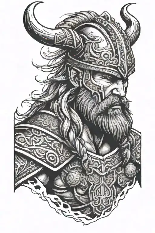 Aggressive Looking Viking Warrior Standing In Front Of Burning Village