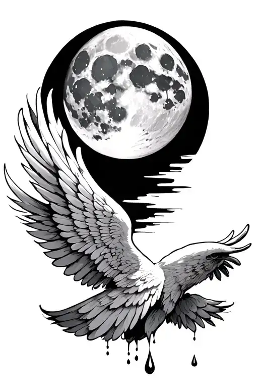 Wings Spread Wide With A Full Moon And Teardrop Falling