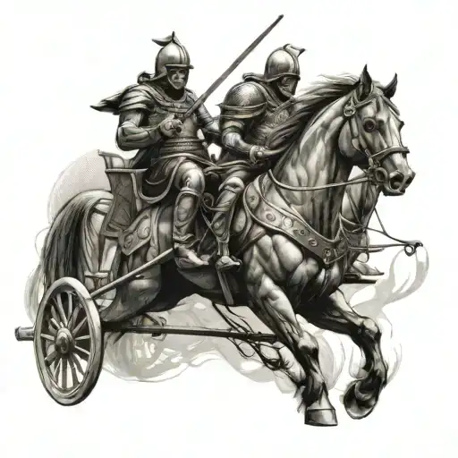 Warrior On A Chariot Getting Pulled By 2 Horses