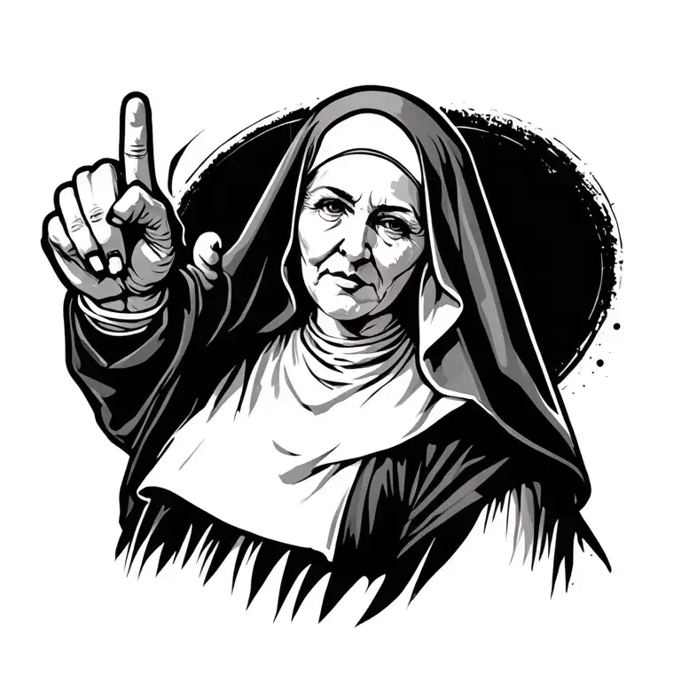 Nun With Booies With The Middle Finger Up