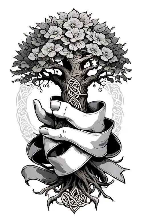 Celtic Tree With Ribbon Wrapped Hand Holding