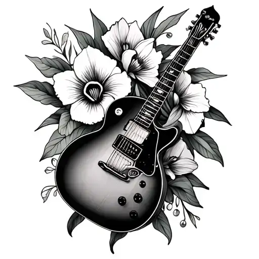 Guitar And Iris Flower Surrounded