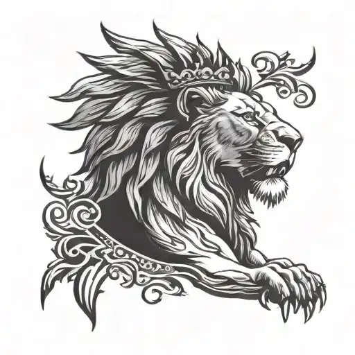 Lions Head From Angle View With A Crown And Wings Spread Wide