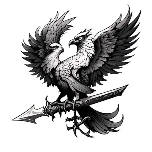 A Forearm Tattoo Of A Phoenix That Pulls A Dagger Up On The Claws And Turns With Its Wings