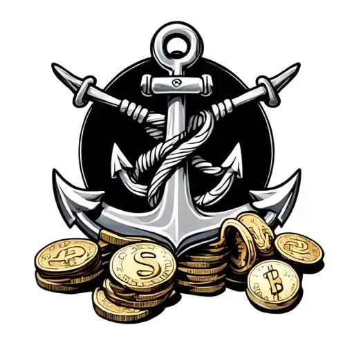 Anchor And Coins From Pirate Ship