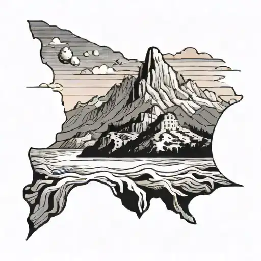 Representation Of Corsica With A Mountain And The Sea
