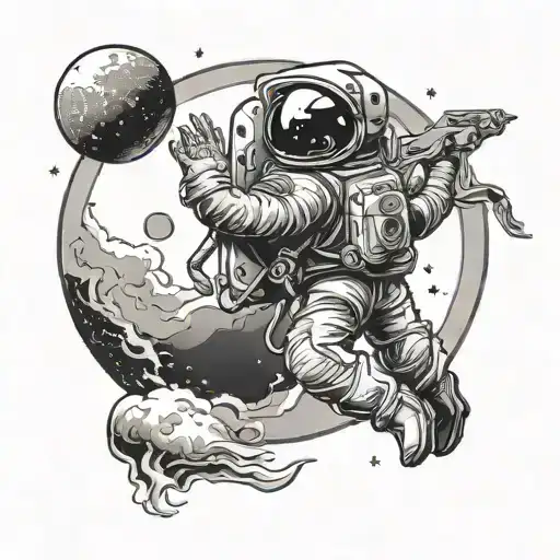 Cresent Moon With A Astronaut Swinging From It