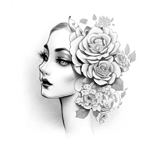 Vintage Lady Head With Bold Florals And Open Book Frame