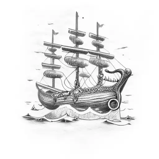 Viking Ship And Kraken