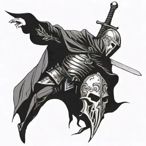 Knight With Sword And Death In Cloak Placed Upside Down Of Each Other